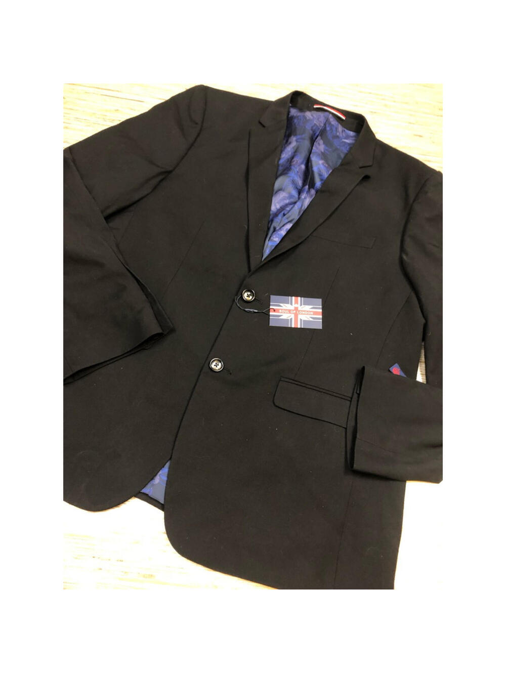 2868 Soul of London Mens Two Button Blazer Black Lined Notch Collar 48R New
